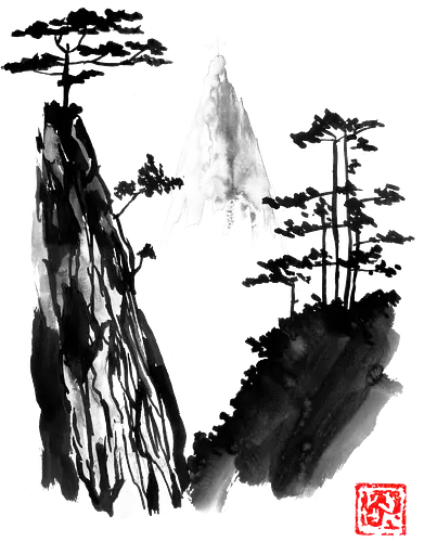 holy mountain - japan, china, sumi-e, Landscape, landschaft, kunst, art