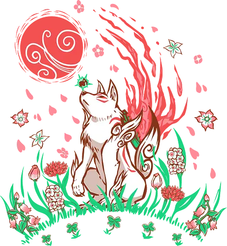 Wolf Blossom Breeze - wolf, amaterasu, okami, goddess, japan, videogame, rpg