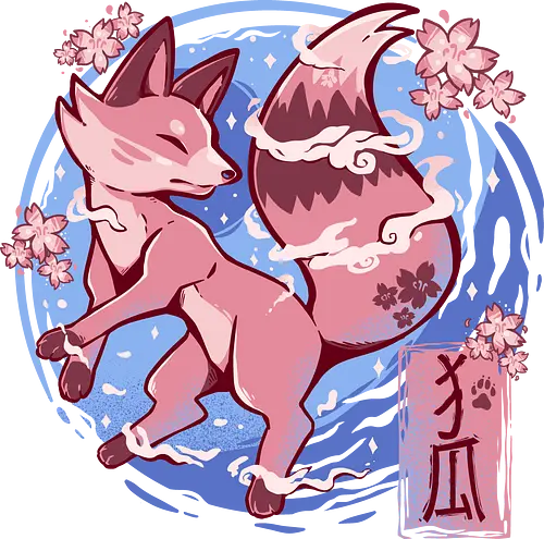 Sky Flower Fox - kitsune, fox, sakura