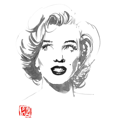 Marilyn looks left - Marilyn Monroe, art, sumi-e