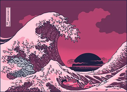 Neo-Tokyo Wave - anime, japan, hokusai, wave, mashup, neo tokyo