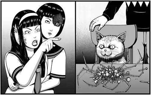 Gore Girl Yelling at a Creepy Cat - cat, meme, junji ito, horror