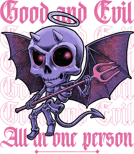 Good and Evil - Funny Diabolical Skull - good, evil, demon