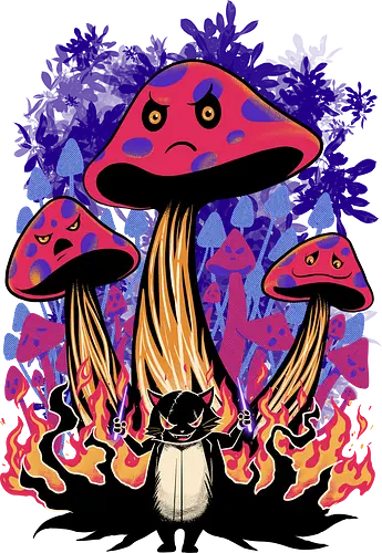 symphony of evil - cat, devil, mushroom, fire