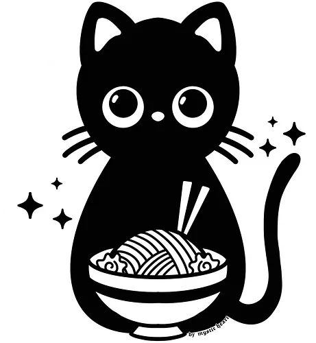 Kawaii Ramen Black Cat - cat, ramen, cute