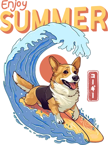 Corgi Enjoy Summer - corgi, dog, Surfing, summer