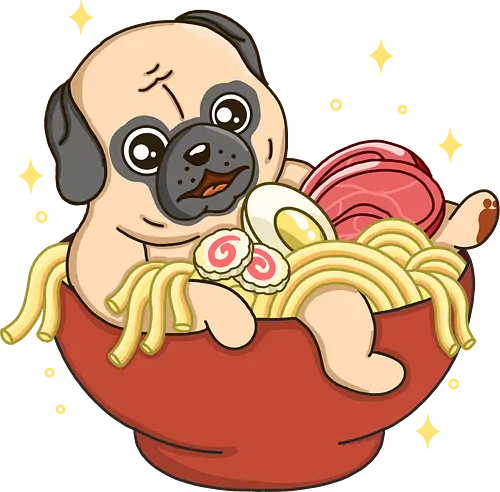 Little Pug and Ramen - mops, pug, ramen, japan, food