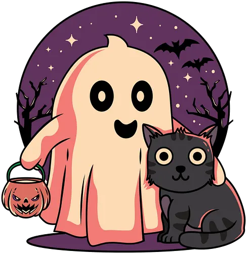 Halloween Friends - cat, katze, ghost, geist, cute