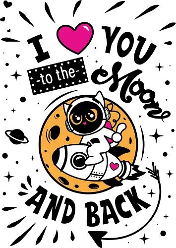 I love you to the moon and back - Color - katze, moon, Spacecat, weltraum, raumfahrt, love, rocket, rakete